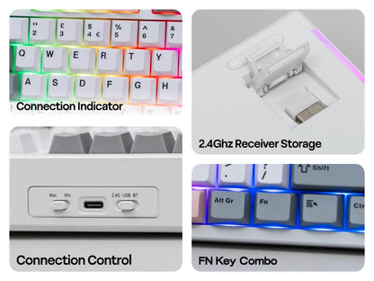 ISO-UK-Layout EPOMAKER TH87 TKL-Layout kabelgebundene/BT/2.4Ghz kabellose mechanische NKRO-Tastatur mit 10000mAh-Akku & RGB-Beleuchtung