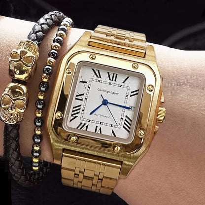 High-End Business Series Men's Watches, Fully Automatic Mechanical Watches, Skeleton Design, Butterfly Clasp Stainless Steel Strap, High-End Luxury Small Square Men's Watches, Fashionable Business Casual Multifunctional Men's