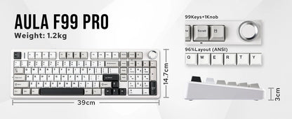 Aula F99 PRO 96% Mechanical Gaming Keyboard BT5.0/USB-C/2.4G Wireless Hot Swappable Gasket Custom Keyboard With 8000mAH Battery