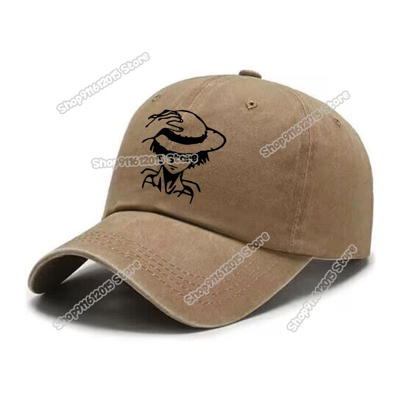 One Piece Men Washed Baseball Cap Unisex Retro Hip-hop Peak Caps Anime Luffy Male Outdoor Trucker Hat Travel Sunscreen Sunhat