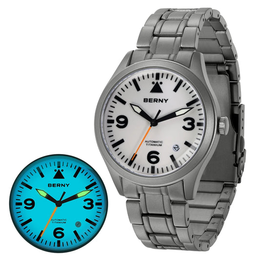 BERNY Aviation Top Titanium Mechanical Men Watch Sapphire AR Coating Supper Luminous 10Bar Sport Watch Titanium Aviation Watches