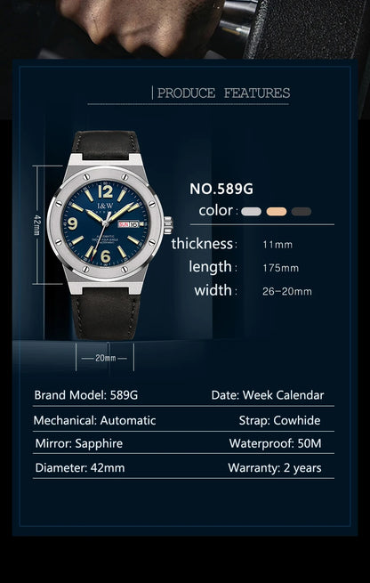 IW New Fashion Date Men Watch MIYOTA Automatic Movement Luminous Top Brand Luxury Sports Mechanical Watch Relogio Masculino
