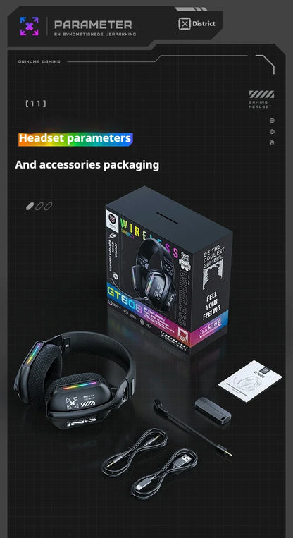 Cuffie gaming wireless ONIKUMA GT808 2.4G/Bluetooth/cablate a 3 modalità over-ear con microfono con cancellazione del rumore per PC PS4 PS5
