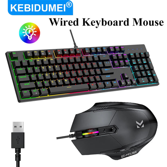 KEBIDUMEI RGB Mechanical Keyboard USB Wired Gaming Keyboard 104Keys Hot Swappable Ergonomic Keyboard Computer Accessories For PC