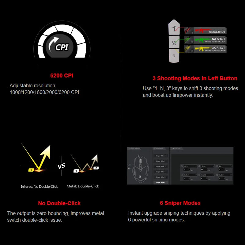 A4Tech Bloody A60 Gaming Mouse, RGB Mouse, Drag Click, 6200 CPI, 8 Macro Keys, X'Glide Metal Boot, 1000 Hz Adjustable