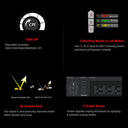 A4Tech Bloody A60 Gaming Mouse, RGB Mouse, Drag Click, 6200 CPI, 8 Macro Keys, X'Glide Metal Boot, 1000 Hz Adjustable