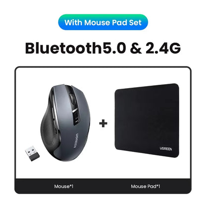 Rato sem fios UGREEN Bluetooth 5.0 ergonómico, 4000DPI, 6 botões silenciosos, para MacBook, tablet, portáteis, computador e PC, rato 2.4G