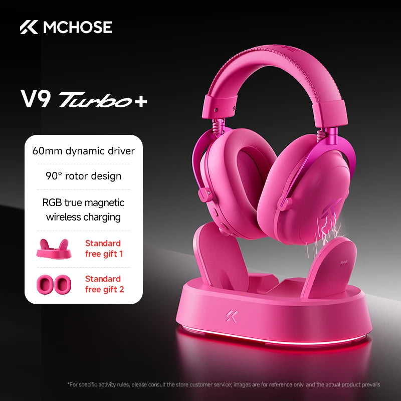 Auriculares gaming inalámbricos MCHOSE V9 Turbo con sonido envolvente 7.1, RGB, auriculares esports con drivers de 60mm, micrófono con cancelación de ruido y base de carga