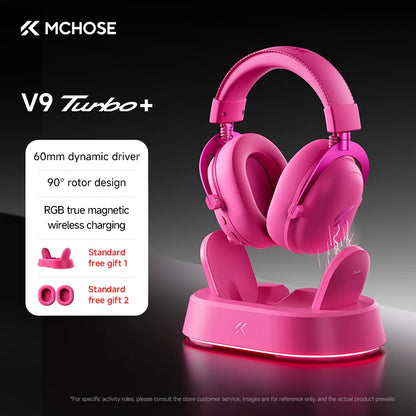 Auriculares gaming inalámbricos MCHOSE V9 Turbo con sonido envolvente 7.1, RGB, auriculares esports con drivers de 60mm, micrófono con cancelación de ruido y base de carga