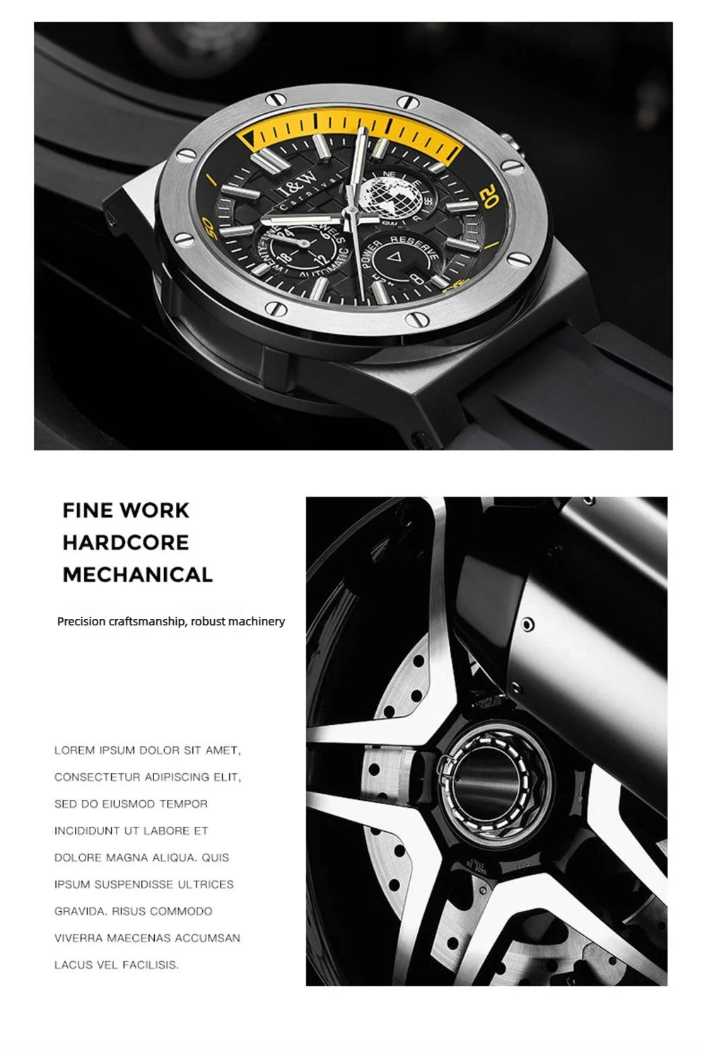 Carnival Brand IW High-End Series Luxury Imported Movement Mechanical Watch Men Sport Rubber Strap 50m Waterproof Fashion Watch