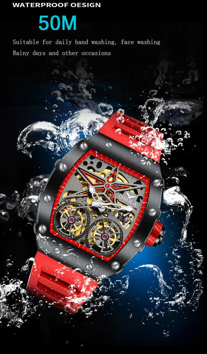 2022 New ONOLA Men Watch Automatic Mechanical Watch for Men Business Sport Wristwatch Luminous Waterproof Leather Belt Clock