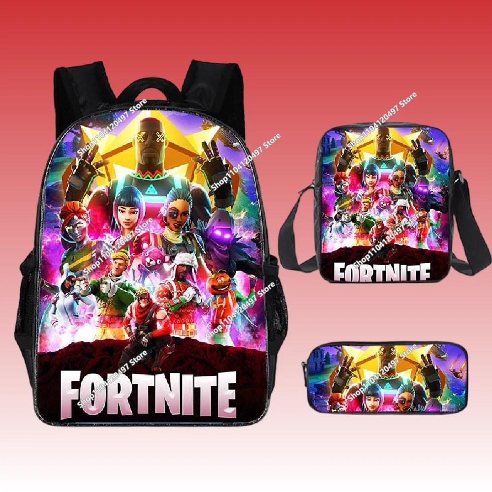 3pcs/set Fortnite Game Backpack Anime Cartoon Large Capacity Student Shcool Bags Pencil Bag Kawaii Lunch Bag Birthday Gifts