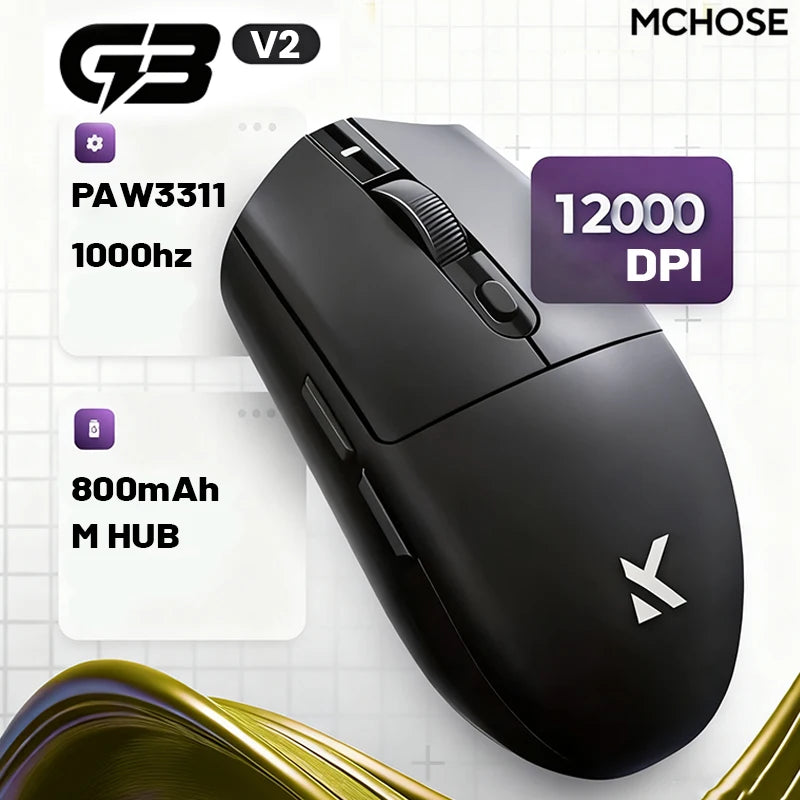 Bezdrátová e-sportovní myš MCHOSE G3 V2 Pro, lehká, tři režimy, Bluetooth, PAW3395, vysoký výkon, 800mAh, pro hry i kancelář, 59g myš