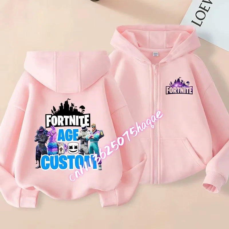 Casaco Outdoor Infantil Cartoon FORTNITED para Rapariga e Rapaz, Sweatshirt com Fecho, Corta-Vento Fino de Alta Qualidade para Outono, Peça Superior de Vestuário