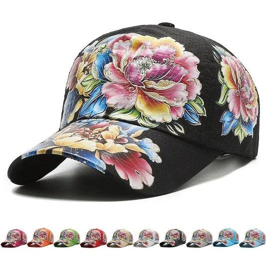 Boné de basebol de secagem rápida para homem e mulher, chapéus de sol florais com estampado em estilo chinês, chapéus de sol com flores, chapéus para exterior