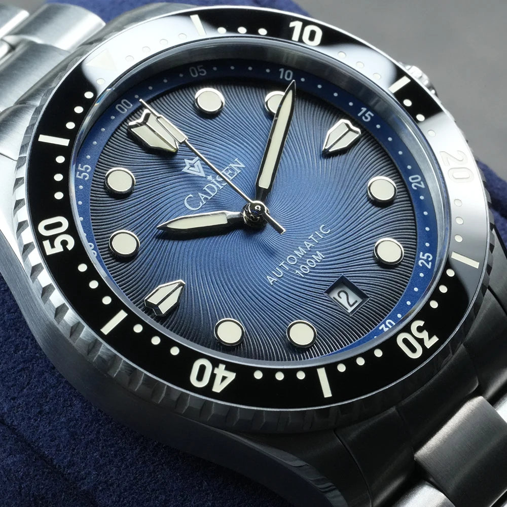 Montre mécanique automatique CADISEN – Modèle de luxe avec verre saphir, mouvement japonais MIYOTA 8215, cadran bleu et lunette en céramique – Étanche – Idée cadeau pour homme