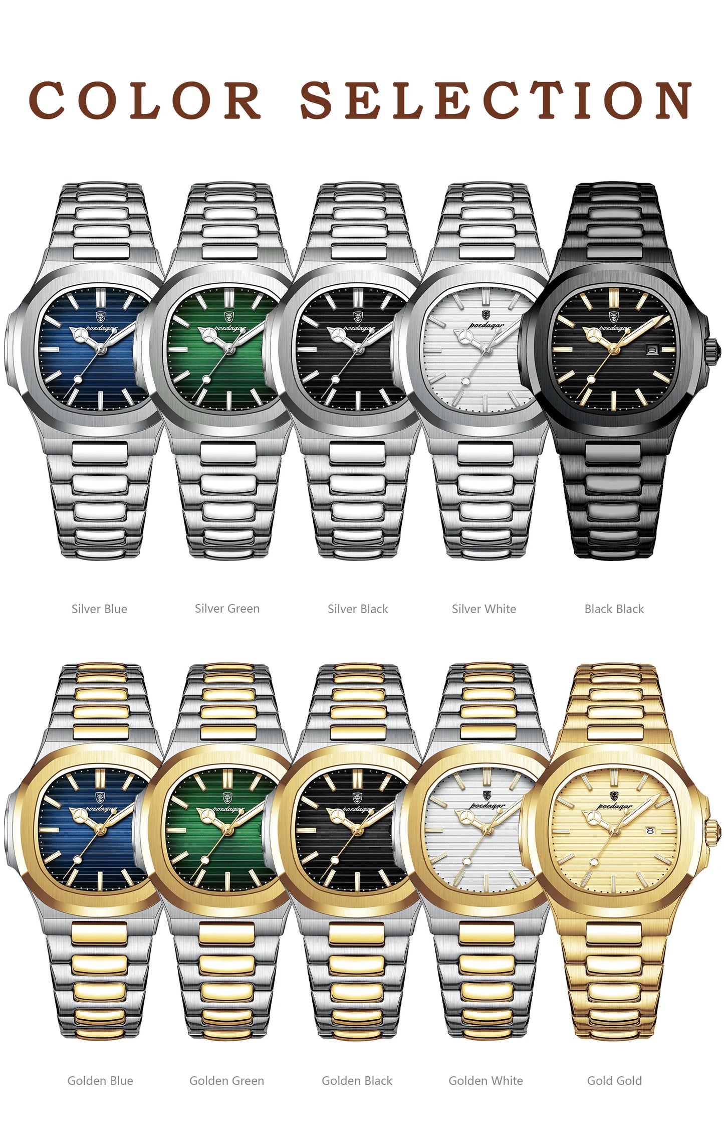 POEDAGAR Square Luxury Watch For Woman Waterproof Luminous Date Ladies Wristwatch Stainless Steel Fashion Quartz Women's Watches