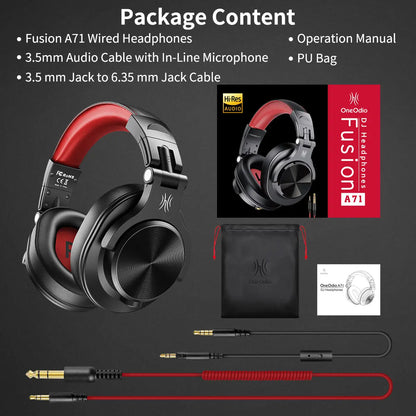 Auscultadores OneOdio A71 HiFi de Estúdio DJ com Fio e Microfone – Headset Gaming Profissional de Monitorização com Graves Profundos