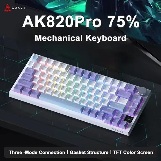 AJAZZ AK820 Pro Gaming Mechanical Keyboard 75% Wireless Bluetooth RGB Hot-Swappable Mechanical Keyboard with Volume Knob for PC, Mac & Laptop
