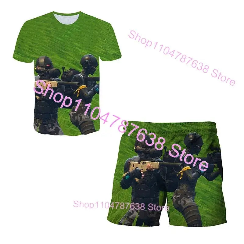 2PCS Suits F-Fortnited Victory 3D T-shirt Shorts Kids Tops Girls Boys Battle Royale Clothes Harajuku Tees Hero Children T Shirt