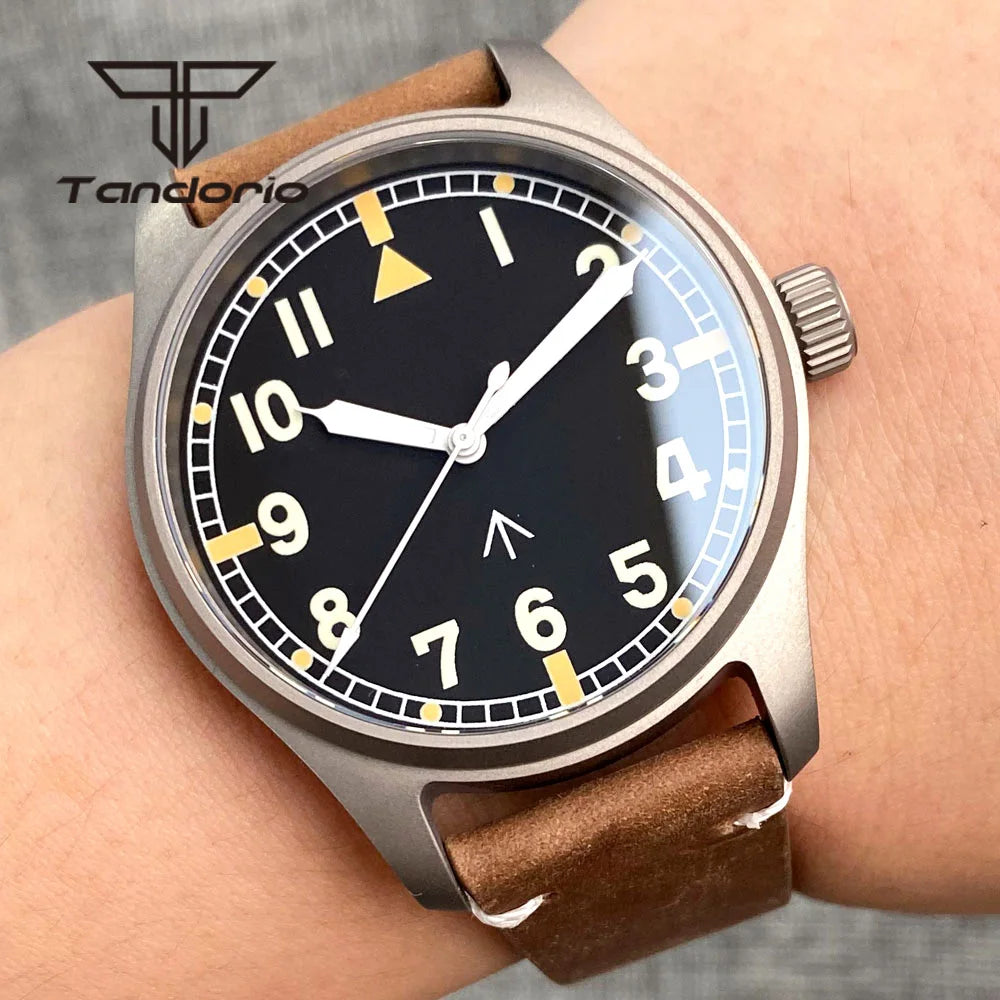 Tandorio Titanium NH35A 39mm Automatic Pilot Dive Watch for Men 20BAR Sapphire Ultralight Waterproof Wristwatch Green Luminous