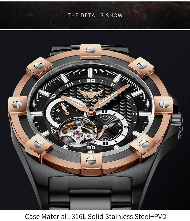Yelang V1024 Men Brand Watches 44mm Japan miyota 82S7 Automatic Mechanical movement Luminous Men 100m Waterproof Watch business