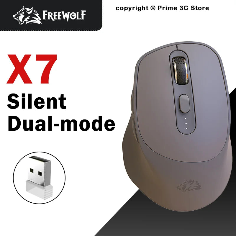 FREEWOLF X7 Wireless Mouse Bluetooth 2.4G Dual Mode Silent Rechargeable 4000DPI Battery Indicator Ergonomic for PC Mac Laptop