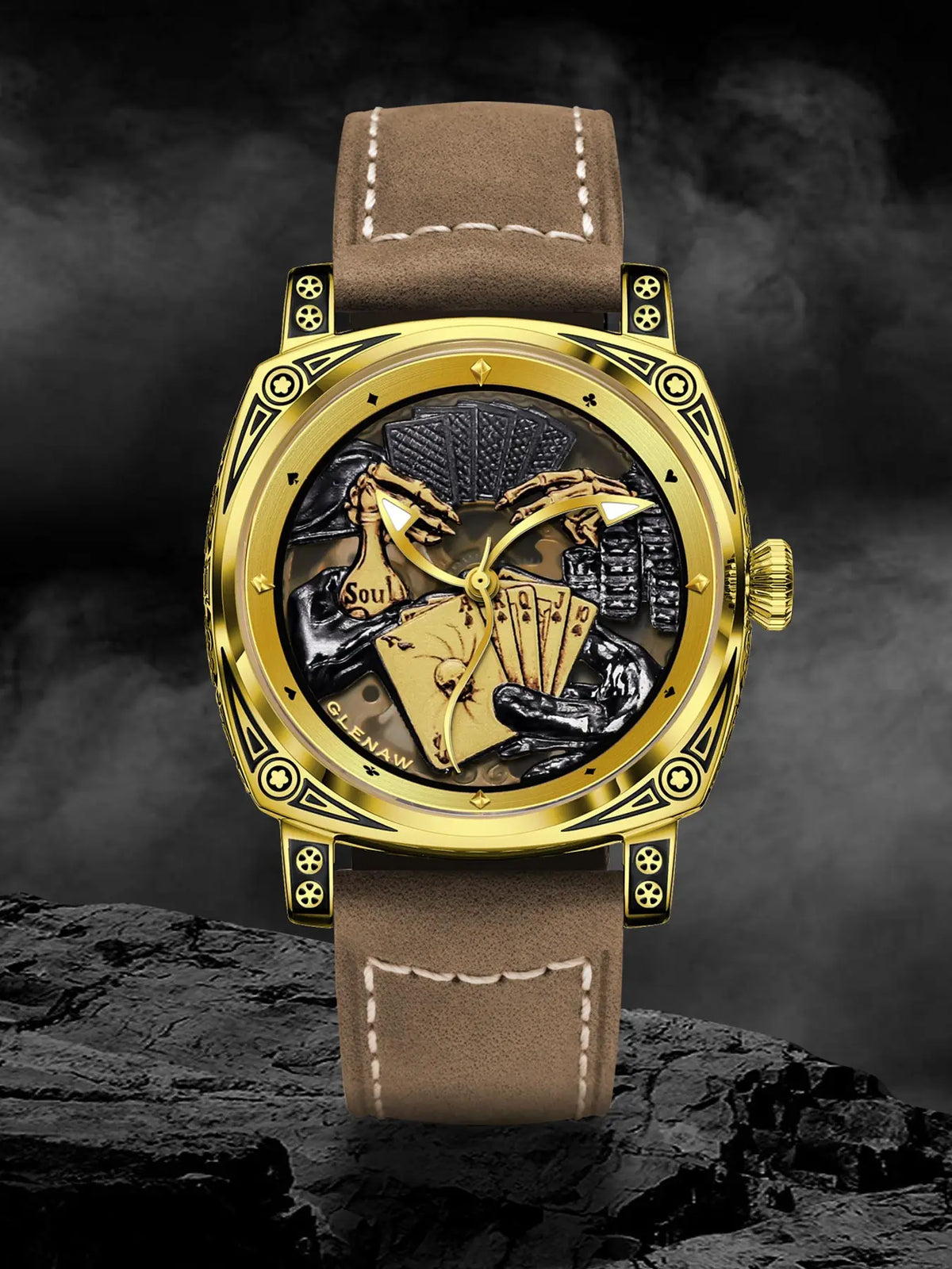 Glenaw Poker Series Top Brand Luxury Fashion Personalized Fully Automatic Mechanical Gold Watch Men's Waterproof Watch