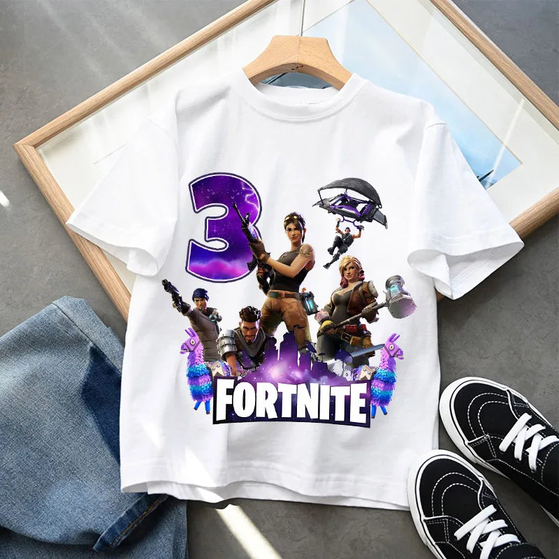 Fortnites Kids T-shirts Birthday Number 1-10 Printed T-shirt Boys Summer Casual Short Sleeves Sports Tops Children's Clothing