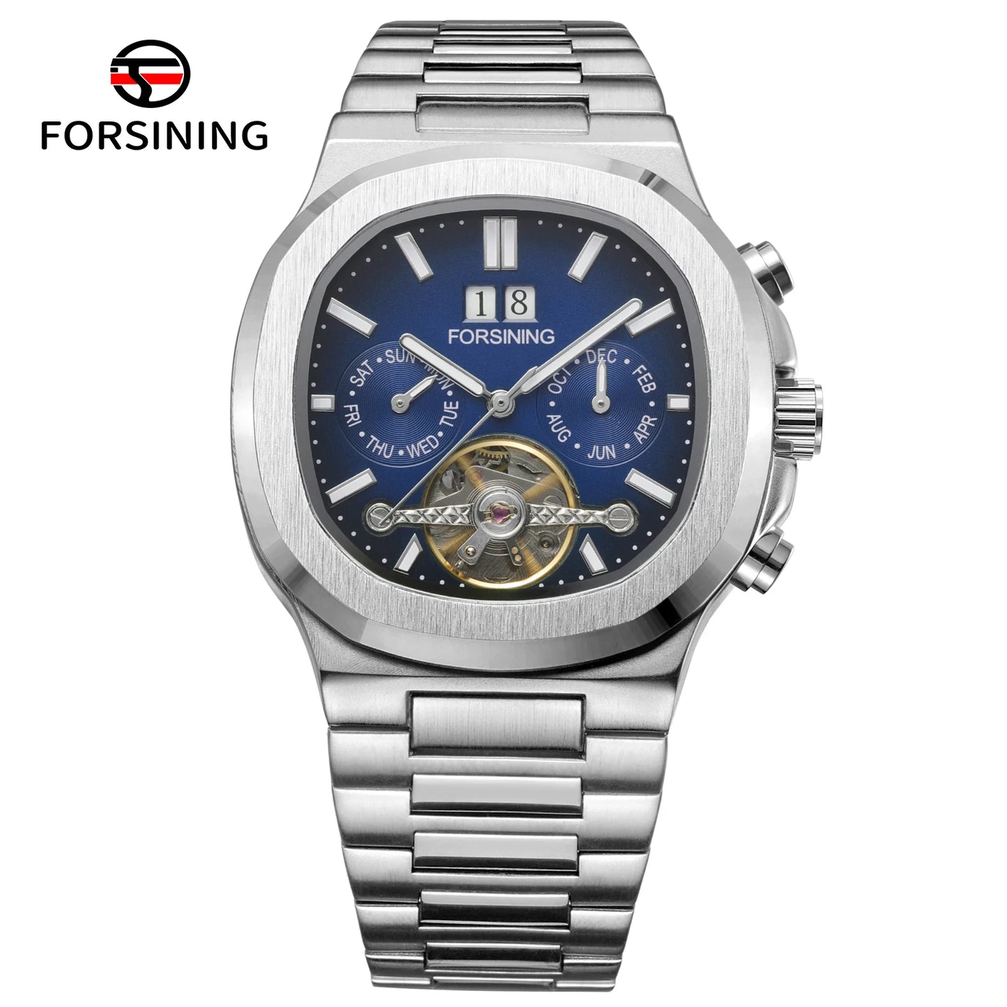 Forsining 481 Military Man Tourbillon Hands Watch Week Date Automatic Mechanical Watches Stainless Steel Clock Relogio Masculino