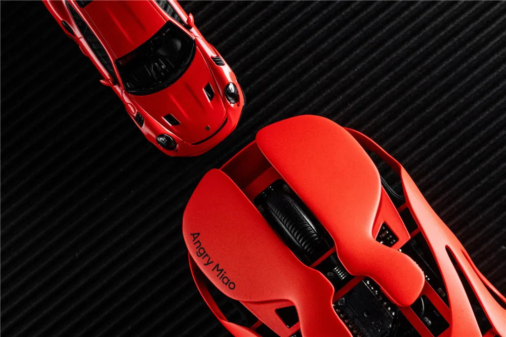 Mouse de gaming wireless Angry Miao Infinity, metalic, ultraușor, cu carcasă perforată, hot-swappable, PAW3950, Dual 8K, cu fir, tri-mode, portocaliu