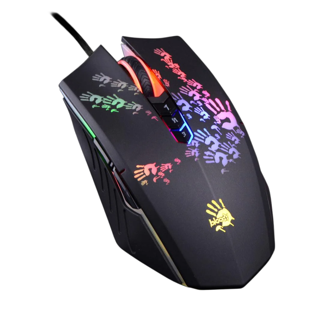 A4Tech Bloody A60 Gaming Mouse, RGB Mouse, Drag Click, 6200 CPI, 8 Macro Keys, X'Glide Metal Boot, 1000 Hz Adjustable