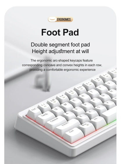 FREEWOLF M68SE Teclado con tacto mecánico de 68 teclas, mini teclado compacto con cable y silencioso para portátiles, gaming y uso de oficina