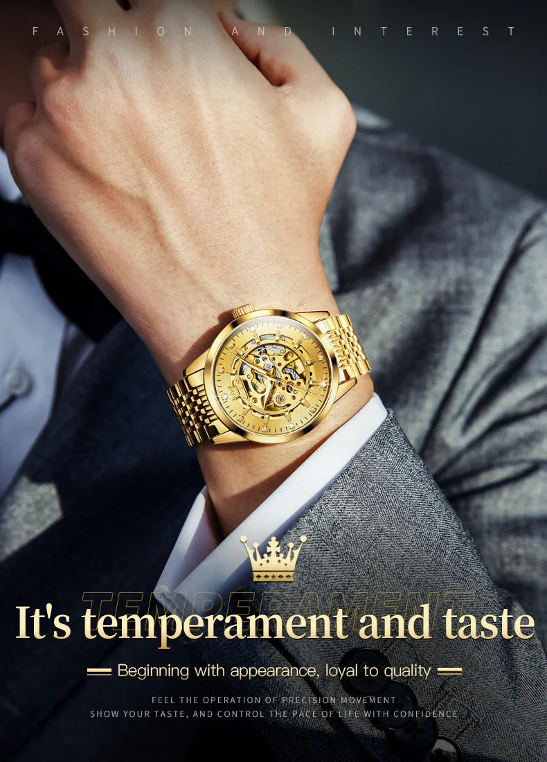 OLEVS 9920 Original Skeleton Men's Watches Solid Stainless Steel Waterproof Luminous Man Watch Luxury Automatic Mechanical Watch