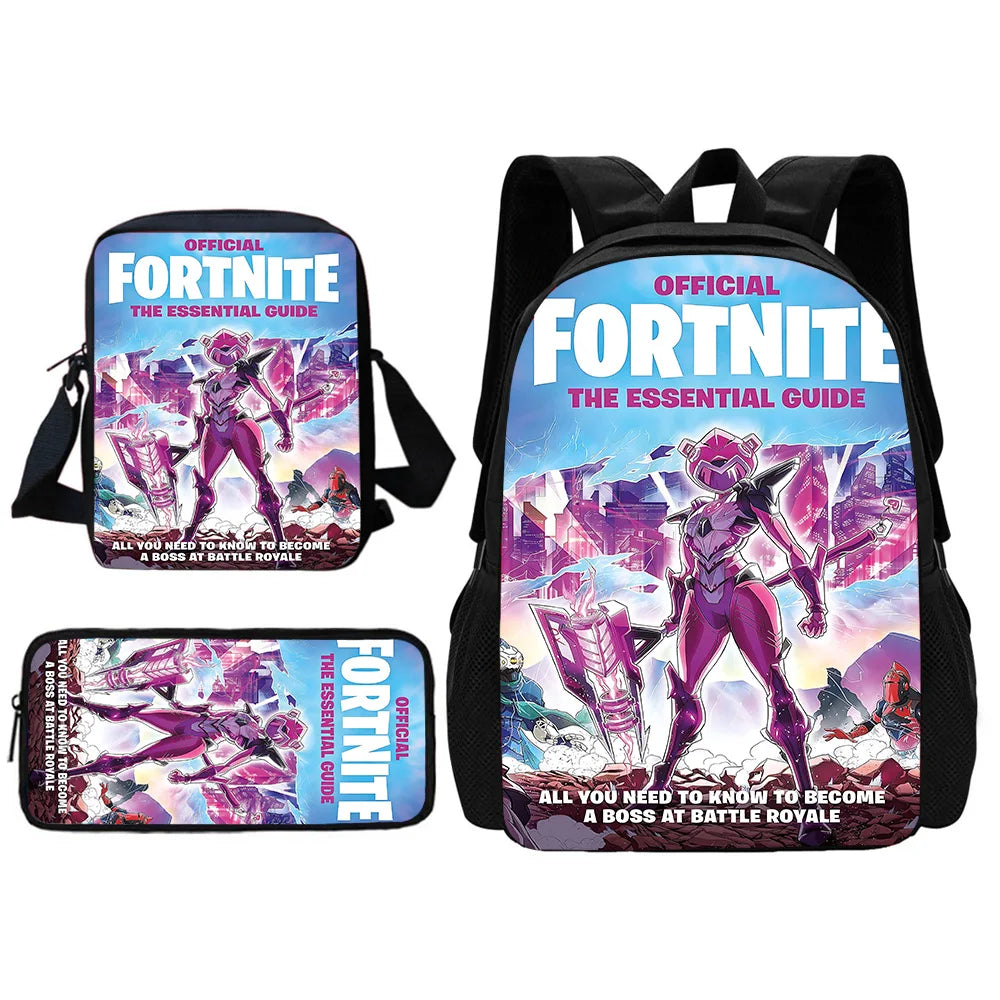 Mochila Escolar Infantil com Mala de Ombro e Estojos para Lápis, Malas Escolares com Design Hot Game-F-FortniteS para Rapazes e Raparigas, Melhor Presente