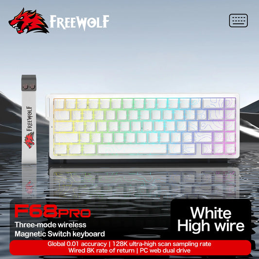 FREEWOLF F68 F68Pro Gaming Keyboard Magnetic Switch 3-Mode Wireless Bluetooth Wired, 8K/1K Polling RGB Hot-Swap RT VALORANT FPS