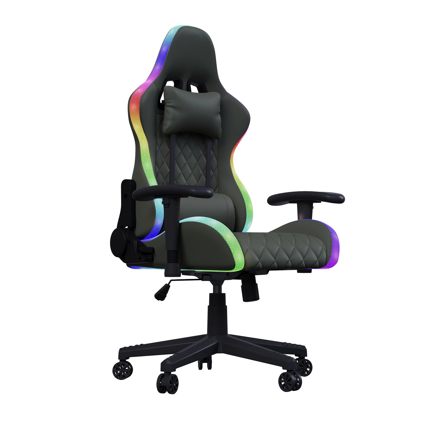 LED Gaming Chair Ergonomic PU Leather Office Chair with Adjustable Backrest, Lumbar Support Pillow, Footrest & RGB Lights
