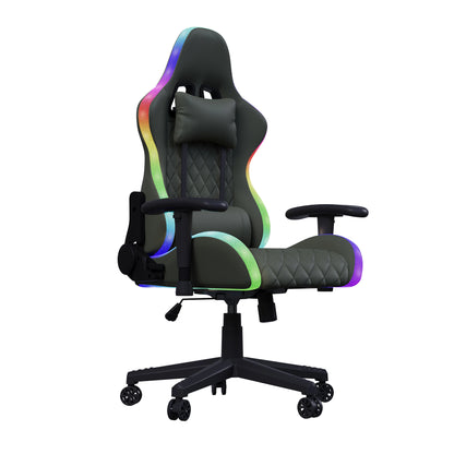 LED Gaming Chair Ergonomic PU Leather Office Chair with Adjustable Backrest, Lumbar Support Pillow, Footrest & RGB Lights