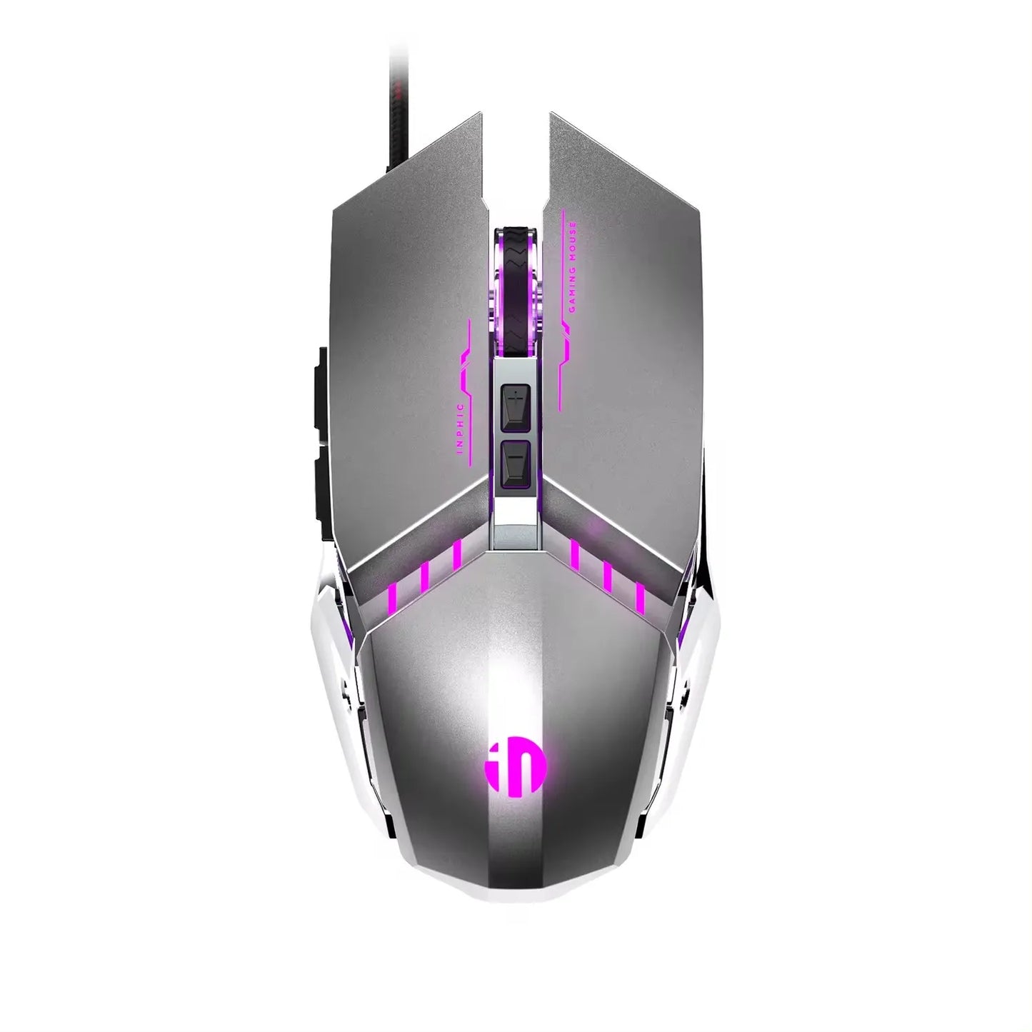 INPHIC W2 Gaming Mouse Silent Click USB Optical Wired Mouse 4800DPI Ergonomic Mice 6 Programmable Buttons RGB Breathing LED PC