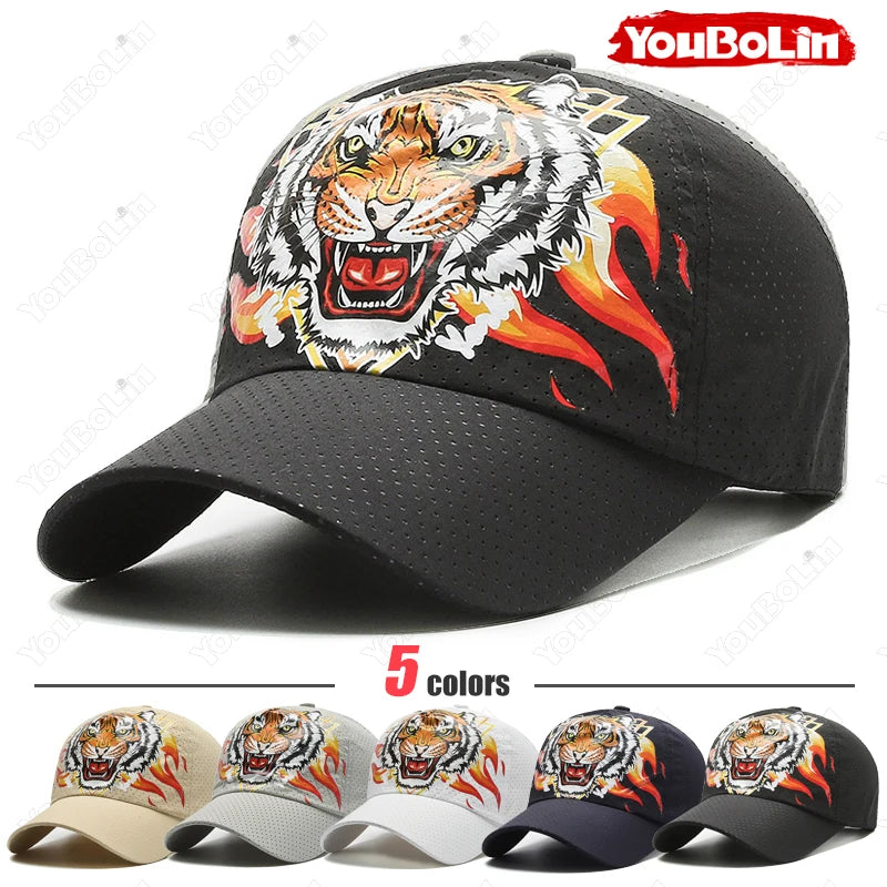 Czapka baseballowa Outdoor Tiger Face, letni materiał szybkoschnący, konstrukcja z siateczki i perforacji, czapka z etnicznym nadrukiem chroniąca przed słońcem