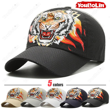 Czapka baseballowa Outdoor Tiger Face, letni materiał szybkoschnący, konstrukcja z siateczki i perforacji, czapka z etnicznym nadrukiem chroniąca przed słońcem