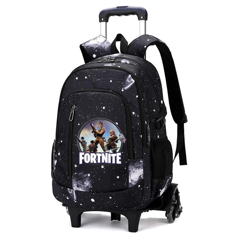 Fortnite 2 viename vežimėlis-kuprinė su žvaigždėto dangaus raštu, didelės talpos vandeniui atsparus nešiojamojo kompiuterio krepšys su laiptų įveikimo konstrukcija, mokyklinė kuprinė moksleiviams