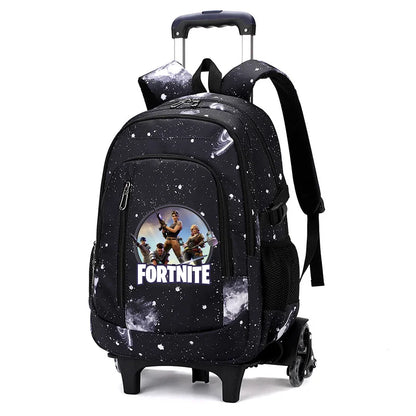Fortnite 2 viename vežimėlis-kuprinė su žvaigždėto dangaus raštu, didelės talpos vandeniui atsparus nešiojamojo kompiuterio krepšys su laiptų įveikimo konstrukcija, mokyklinė kuprinė moksleiviams