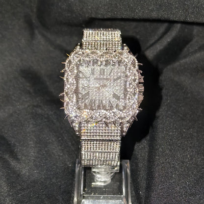 Shine Luxury Hip-Hop Diamond Watch with Emeralds for Men Replica Czech Stone Inlaid Waterproof Gold Watch שעוני יוקרה