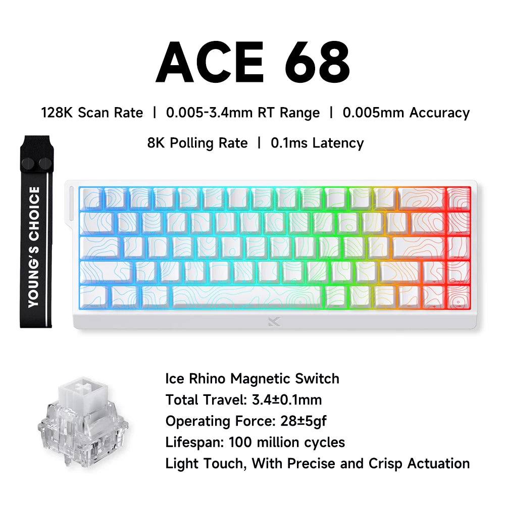 MCHOSE ACE 68 Gaming-Tastatur mit magnetischen Schaltern, Hall-Effekt, Rapid Trigger, programmierbarem RGB, 8K Hz, DKS/MT/TGL/RS/SOCD-Tastatur