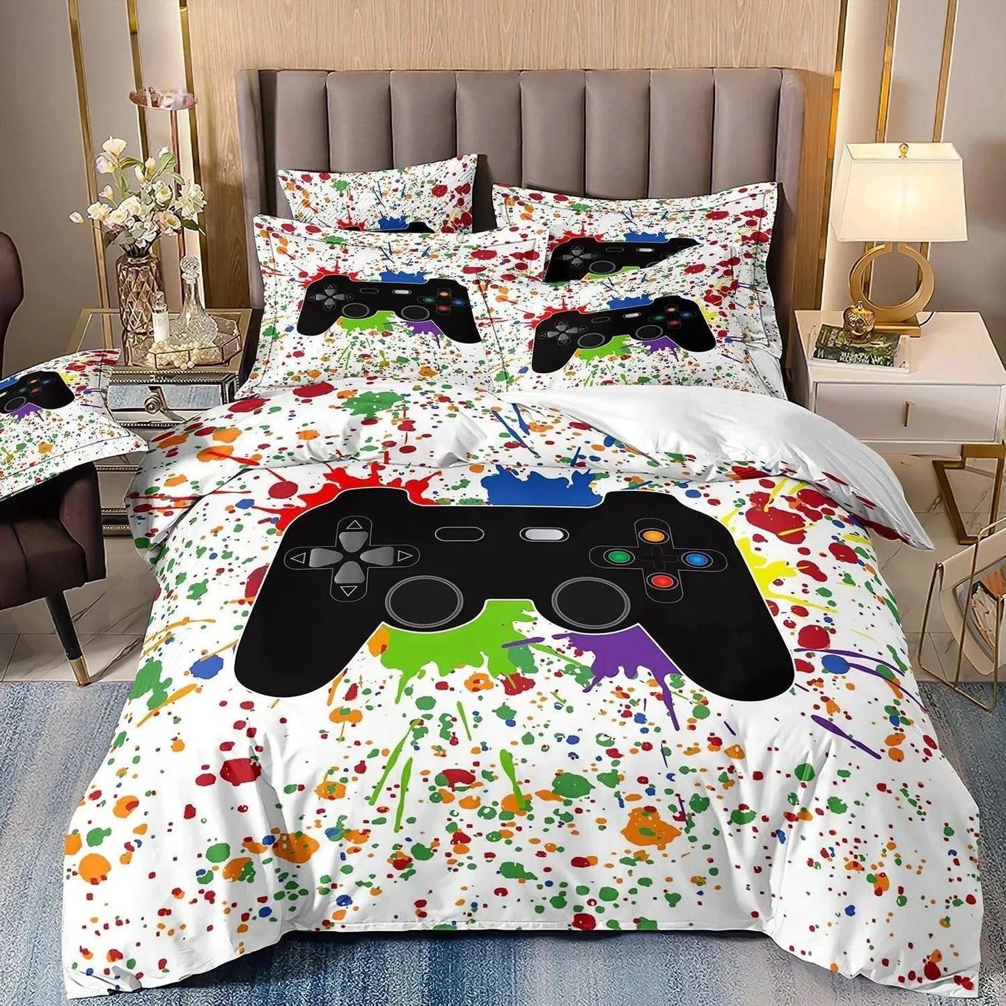 Gamer Bedding Sets for Boy Kid Gaming Duvet Cover Set Queen Video Games Comforter Cover,Playstation Designs Bed Set for Teen Men