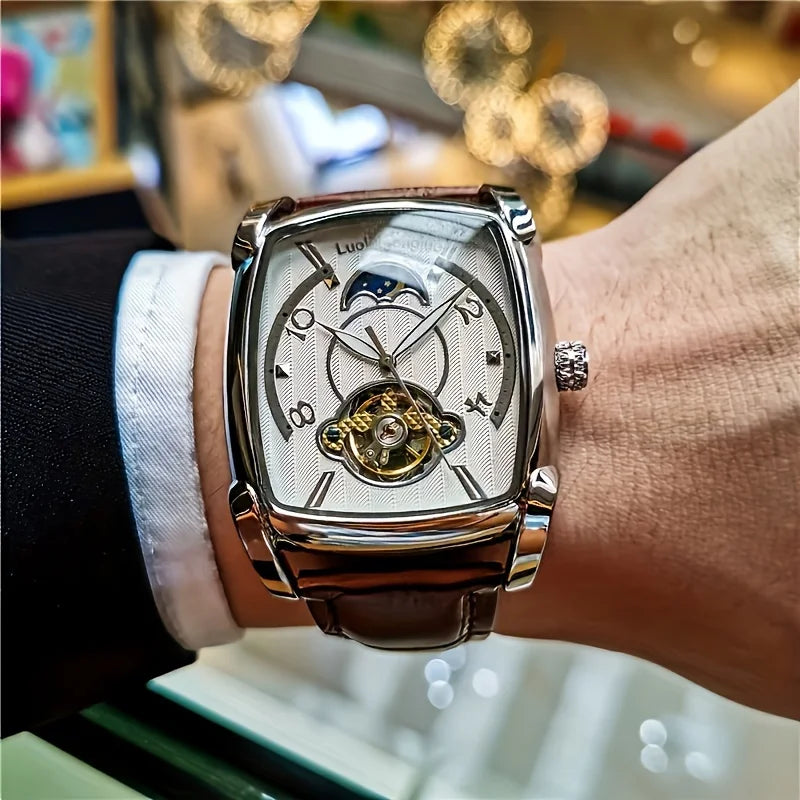 [Orologio meccanico di lusso con tourbillon] Orologio meccanico di lusso con tourbillon leggero da uomo – Modello di alta gamma completamente automatico, con design «scheletrato» di tendenza, ideale per un look professionale o
