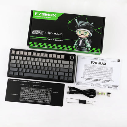 EPOMAKER X AULA F75 MAX kompakte mechanische Tastatur im 75-%-ANSI-Layout, kabelgebunden/Bluetooth/2.4GHz kabellos, mit TFT-Bildschirm und Drehregler