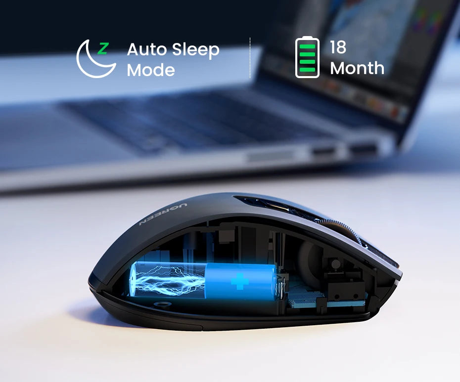 Rato sem fios UGREEN Bluetooth 5.0 ergonómico, 4000DPI, 6 botões silenciosos, para MacBook, tablet, portáteis, computador e PC, rato 2.4G