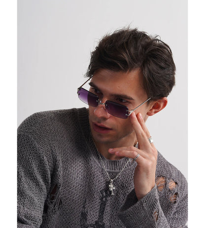 Ruiao 2026 rimless sunglasses UV400 fashion square metal glasses for men women designer man's brand sun shades for outdoor